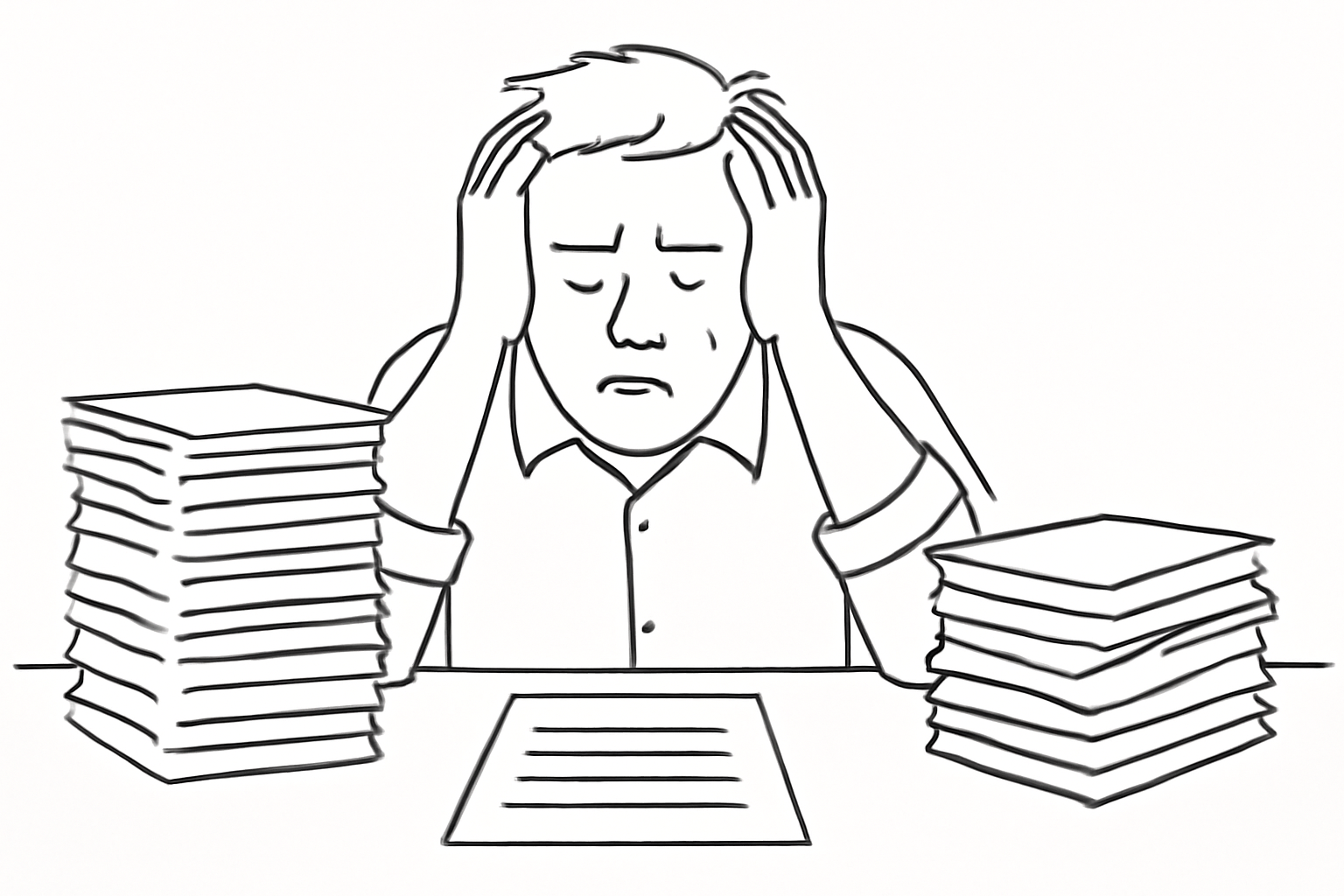 Frustrated logistics worker struggling with paperwork and shipments.