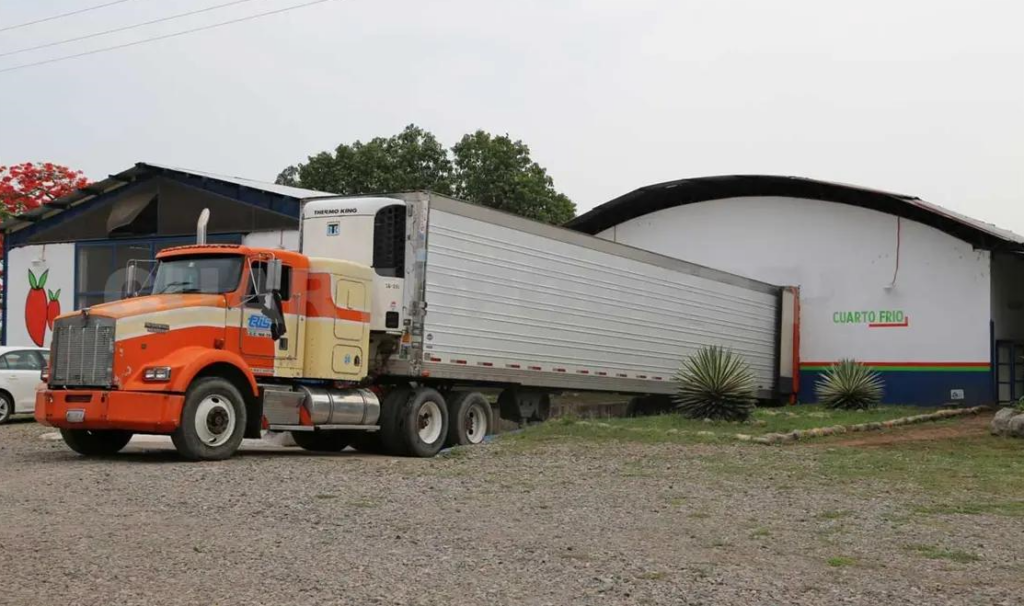 Refrigerated truck loading agricultural exports in Mexico for shipment to U.S. markets