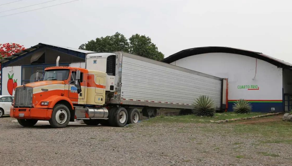 Refrigerated truck loading agricultural exports in Mexico for shipment to U.S. markets