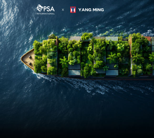 Conceptual illustration of a cargo ship carrying container-like structures covered with lush greenery, symbolizing sustainable maritime logistics and green shipping initiatives.