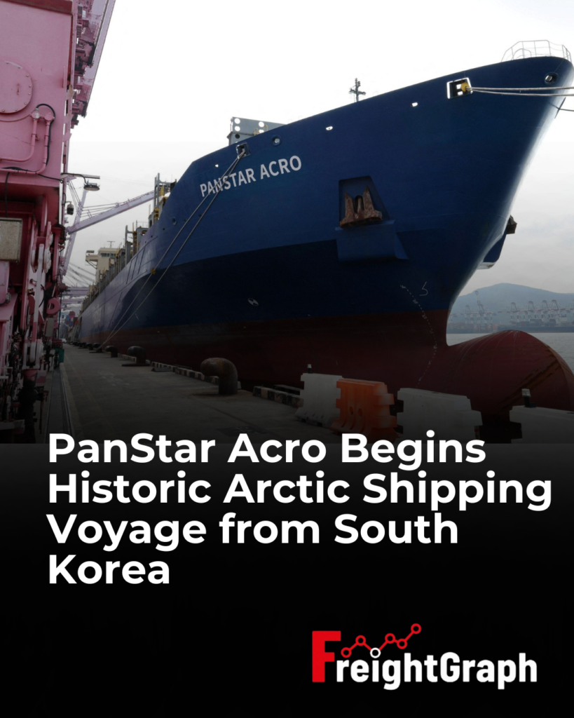 PanStar Acro container ship at Busan New Port before its first Arctic shipping route voyage to Europe