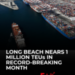 Aerial view of Port of Long Beach with container ships, cranes and cargo terminals as the port nears 1 million TEUs in a record-breaking August