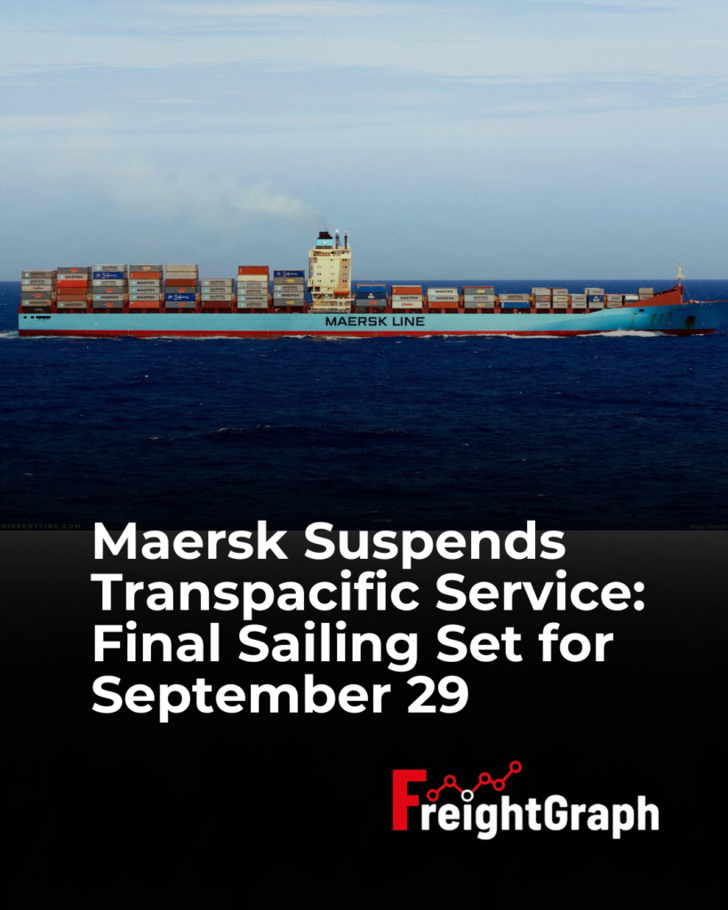 Maersk Boston container ship operating on the TPX Transpacific service between Asia and the U.S. West Coast ahead of its final scheduled sailing on September 29, 2026.