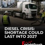 Heavy-duty trucks refueling as global diesel supplies tighten and the diesel shortage could continue into 2027.
