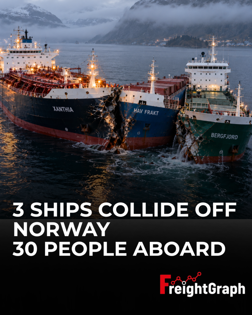 Three commercial ships collide near Ålesund, Norway, in a maritime accident
