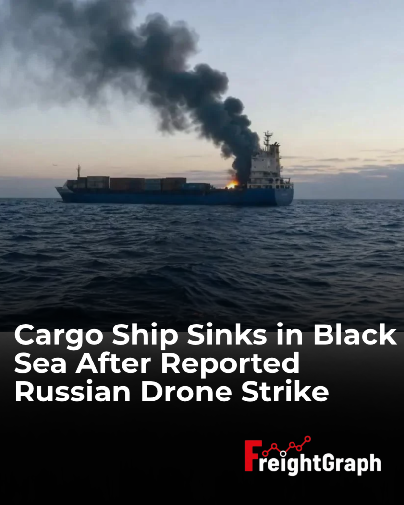 Cargo ship Royad Mammadov on fire in the Black Sea after reported Russian drone strike