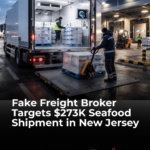 Illustrative refrigerated seafood shipment at a logistics warehouse, representing the $273,000 attempted cargo theft involving freight broker impersonation in New Jersey.